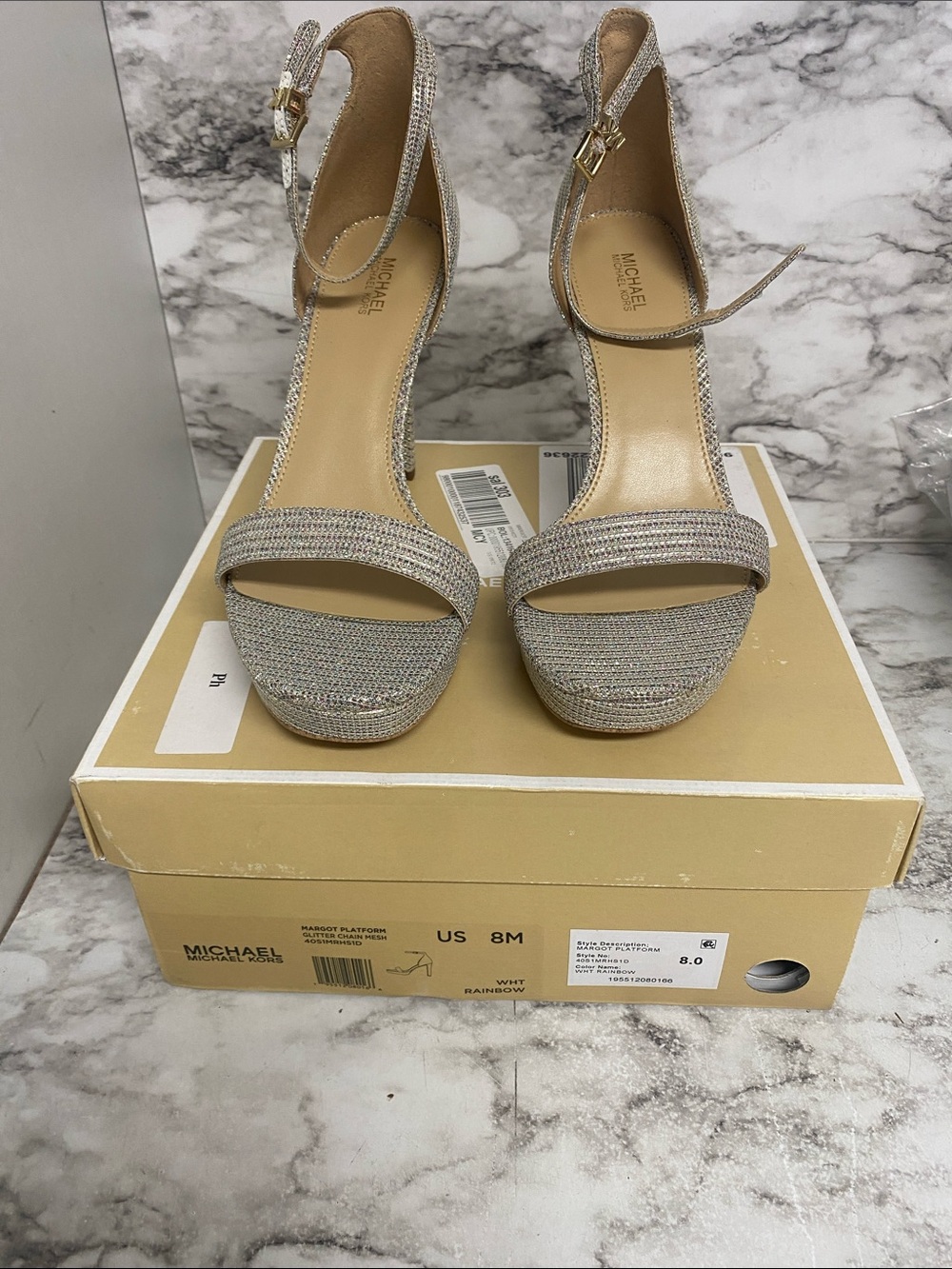 Michael Kors Silver Rhinestone Ankle-Strap Platform Heels